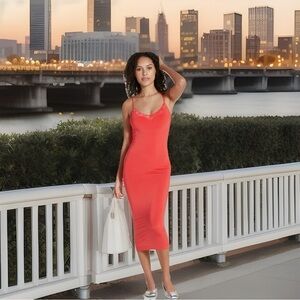 Wishlist Women’s Size Medium Lace Trim Midi Tank Dress. Radiant Red. New